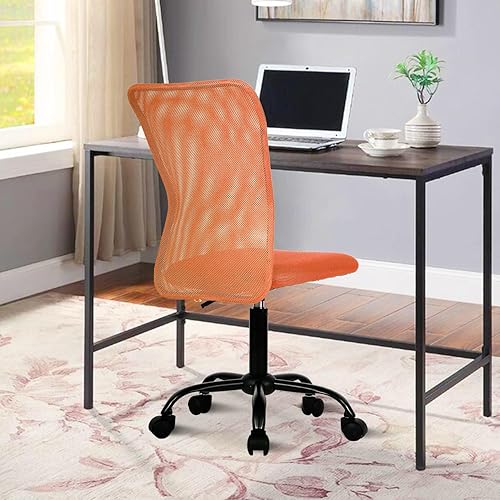 Miniatura 7 de Sillas ergonómicas, bonita silla de escritorio de oficina ajustable sin brazos con respaldo de malla y asiento grueso suave, cómoda silla giratoria