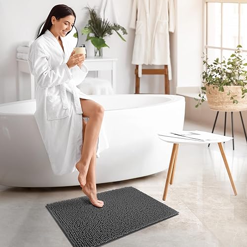 Miniatura 2 de TECHMILLY Alfombras de Baño de Chenilla Suave y Esponjosa 32" x 20", Tapetes de Baño Antideslizantes Absorbentes para Baño, Lavables y de Secado
