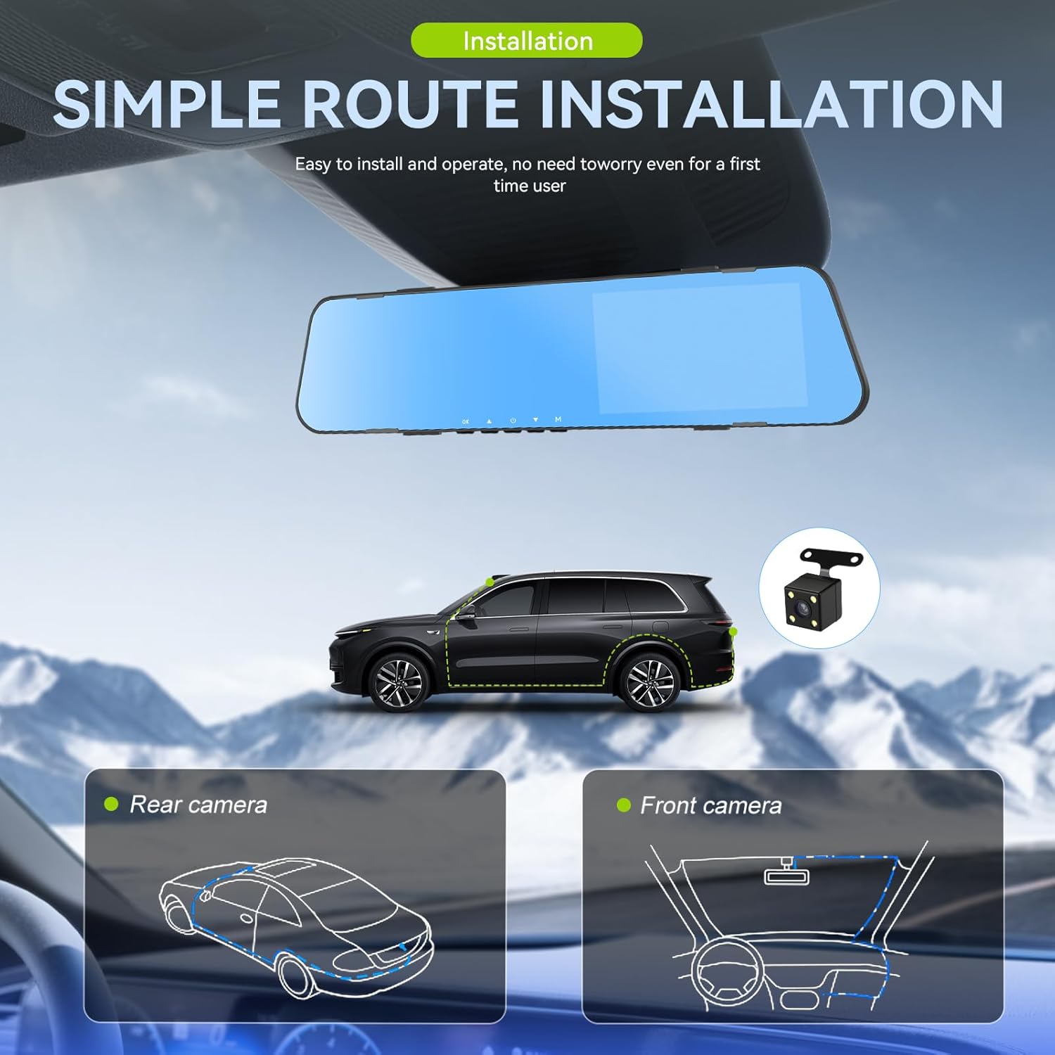 4.5 Inch Mirror Dash Cam Backup Camera 1080P Front and Rear View Mirror Camera for Cars Dual Lens Cam Loop Recording 150°Wide Angle G-Sensor Parking Assistance Loop Recording
