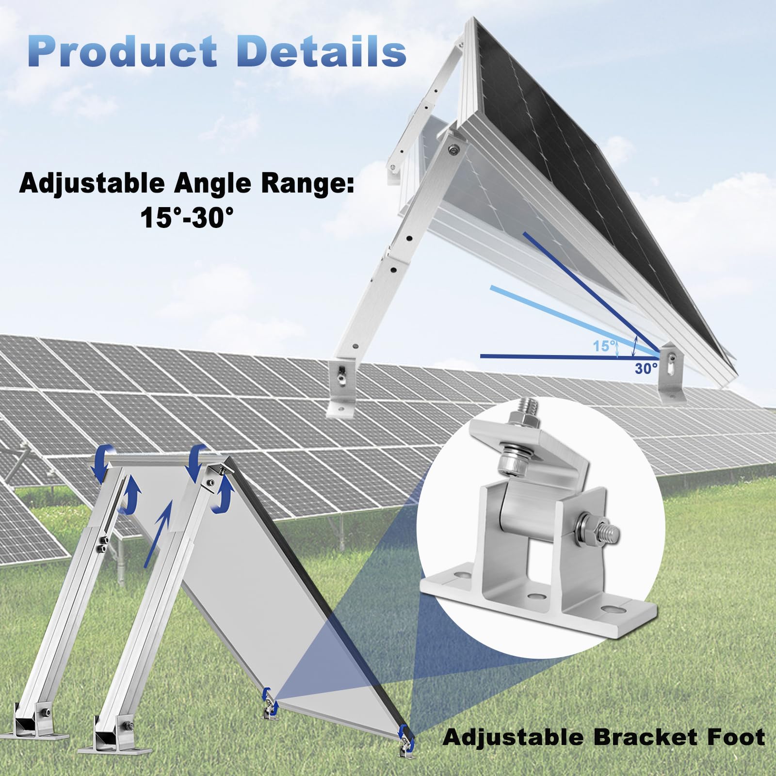 Staffe Regolabili Per Pannelli Solari In Alluminio - Supporto Angolabile 0-60° Per Tetti, Camper, Barche | Aumenta Efficienza 30% - Foto 13
