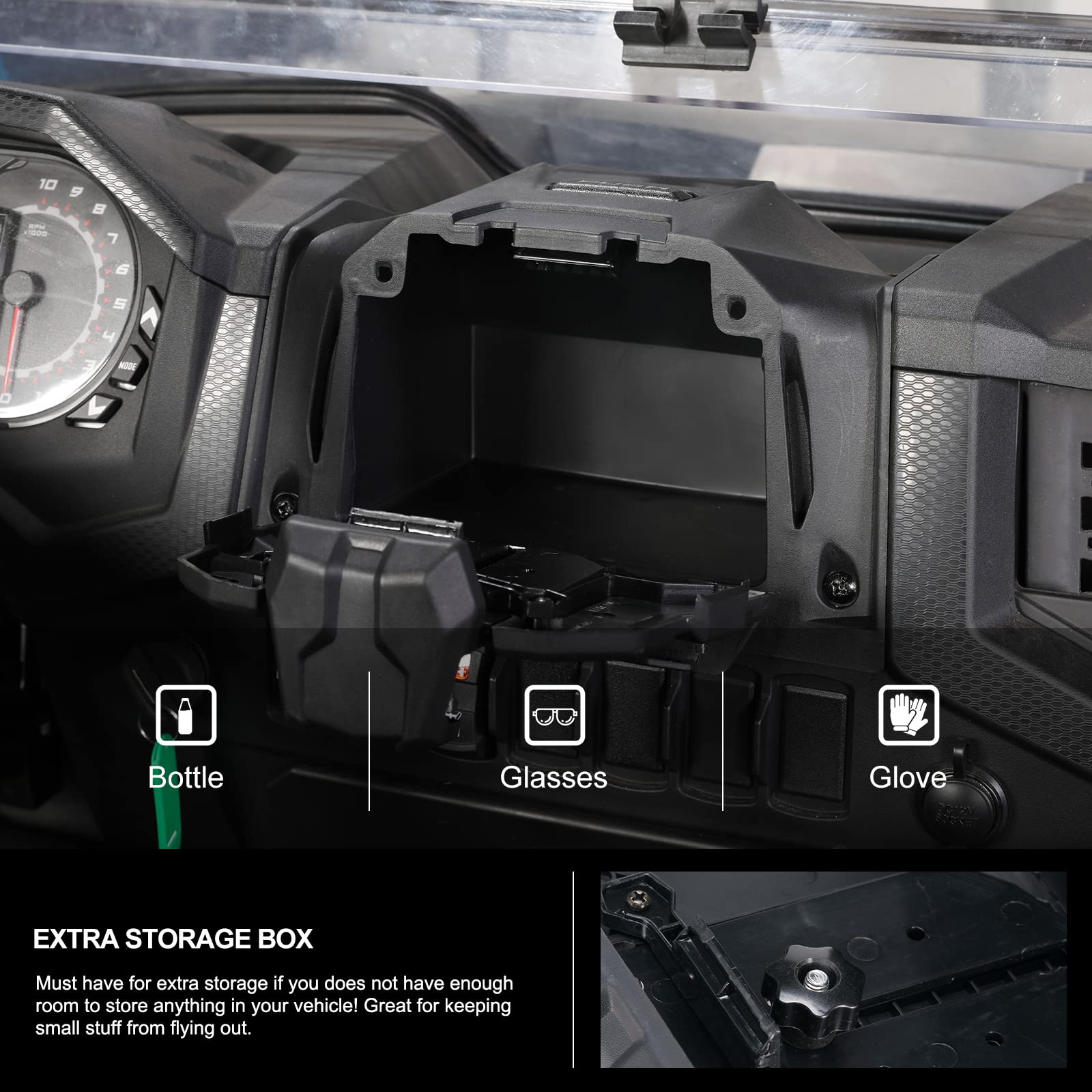 Soporte Con Caja De Almacenamiento Para Polaris RZR 2019-2023 – Compatible Con Dispositivos 5.1-10″ Y Fácil Instalación Sin Taladrar