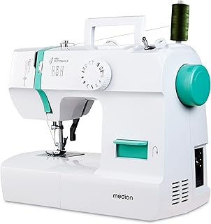 MEDION Nähmaschine SM70 (70 Watt, 12 verschiedene Stichmuster, LED-Nählicht, verstellbare Stichlänge, Rückwärtstaste, Fadenabschneider, MD11179) türkis