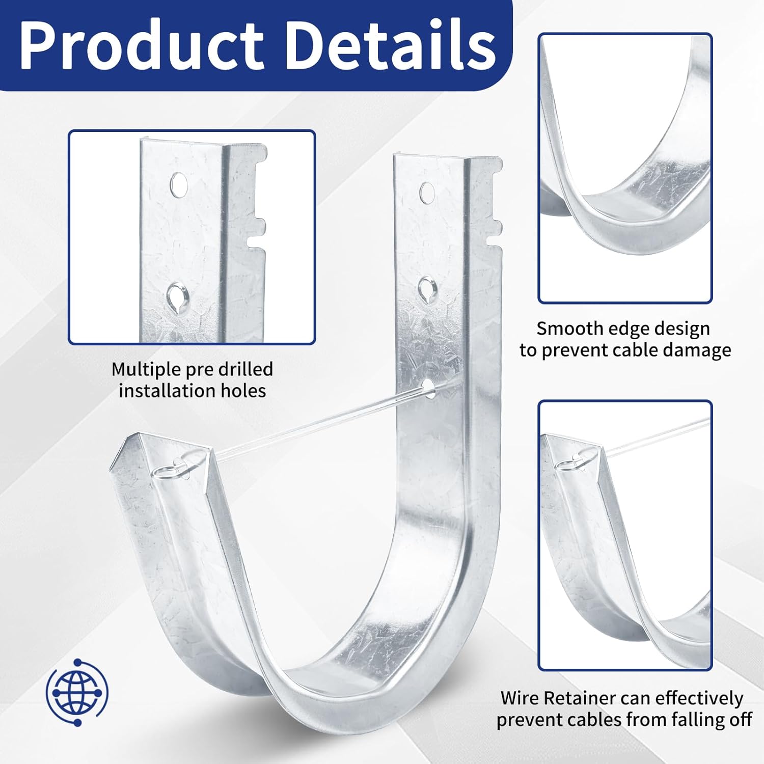 10 Pcs 4" Wall Mount J-Hooks,Galvanized Steel Cable Support J Hook,Heavy Duty Metal Garage Hook Hangers with Retainer Clips for Hanging and Wire Management