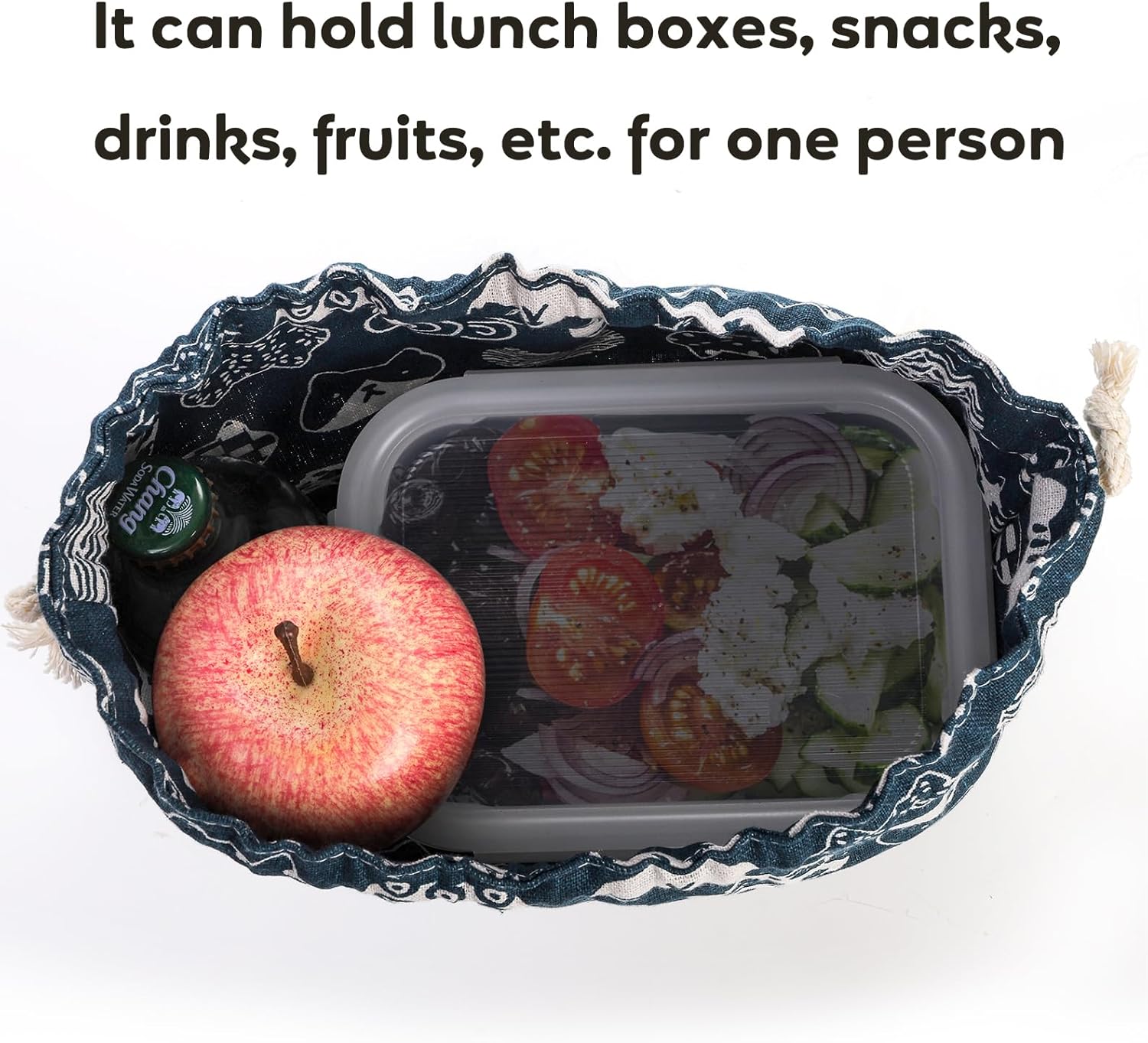 Youeon 4 Colors Japanese Cat Lunch Bags, Double Cotton Linen Lunch Tote Pouch with Drawstring Closure, Reusable Cute Storage Bags for Office, Picnic, School, Travel - Image 5