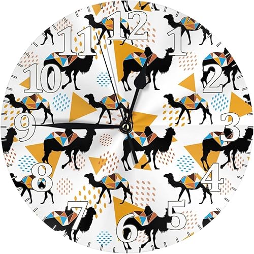 BoeHiop Wall Clock Abstract Art Camel Silent Non-Ticking 10 inch Round Wall Clocks Battery Operated Decorative for Home Office School