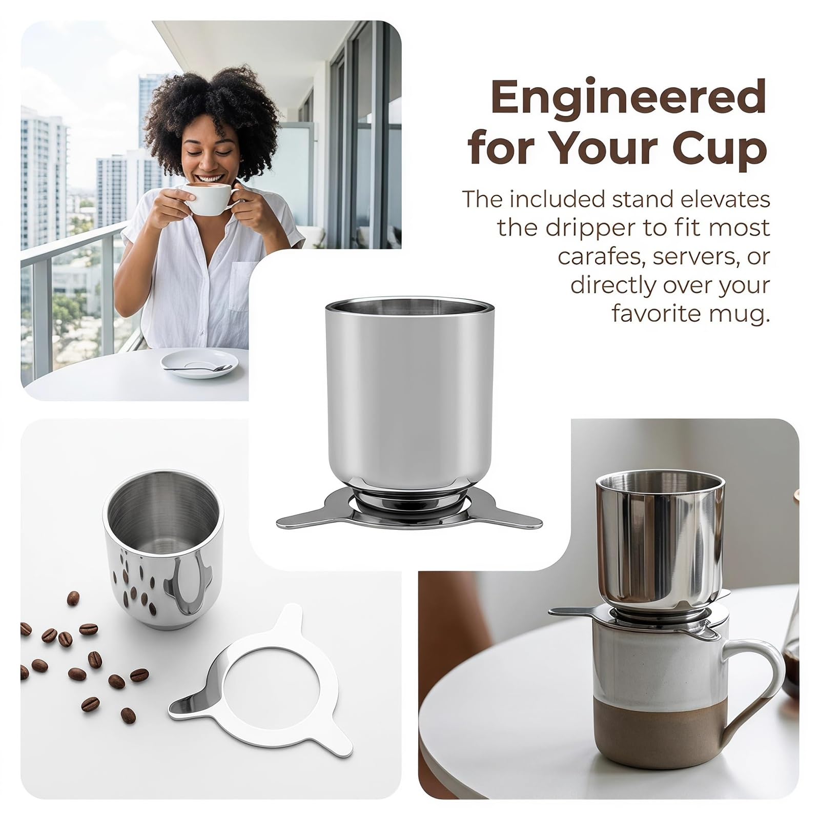 Gotero para café tipo "pour-over", filtro de goteo reutilizable sin papel