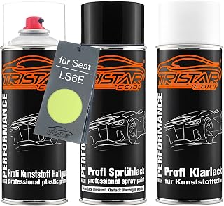 TRISTARcolor Pintura automotriz Set de botes de spray para parachoques de plástico para Seat LS6E Amarillo Kiwi Base adherente pintura base pintura transparente con plastificante