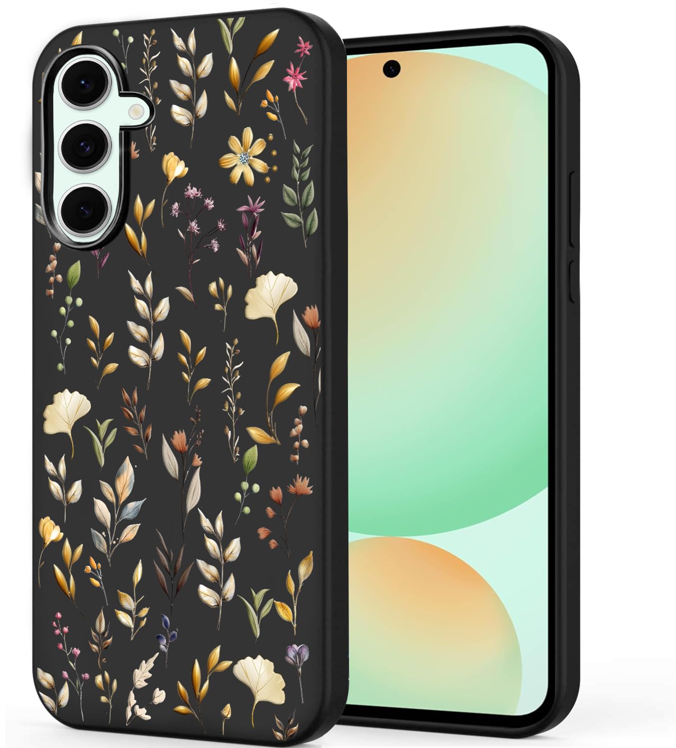 Unov Case Compatible with Galaxy S24 FE 5G with Floral Golden Garden Flower Girly Design Soft TPU Shock Absorption Slim Embossed Pattern Protective Back Cover