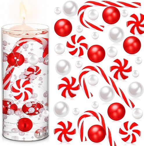 Hotop 6100 piezas de relleno de jarrón de Navidad, incluyendo 6000 cuentas de gel de agua transparente, 75 perlas, 5 perlas artificiales, 5 velas