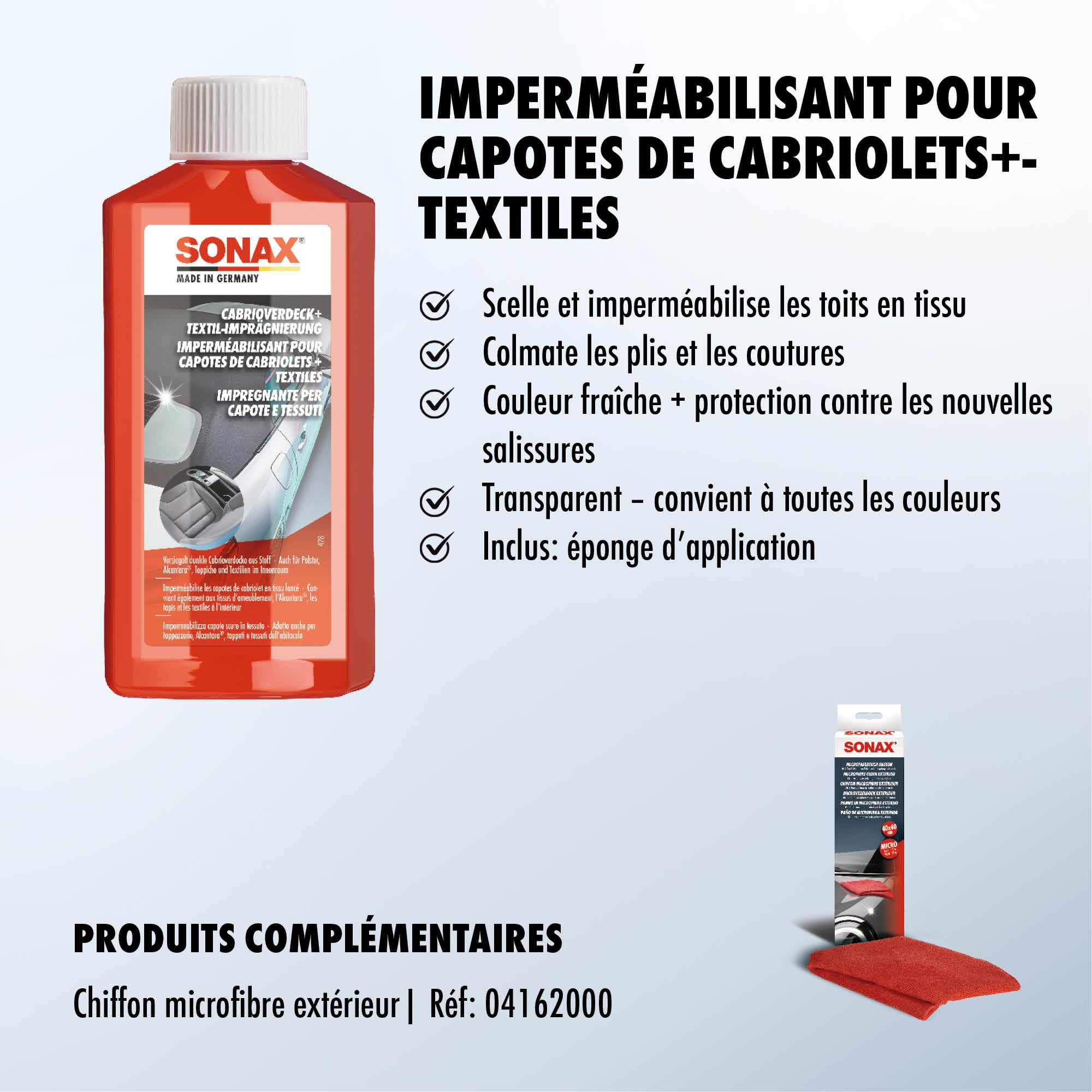 SONAX Imperméabilisant pour capotes de cabriolets+Textiles (2 pièces)