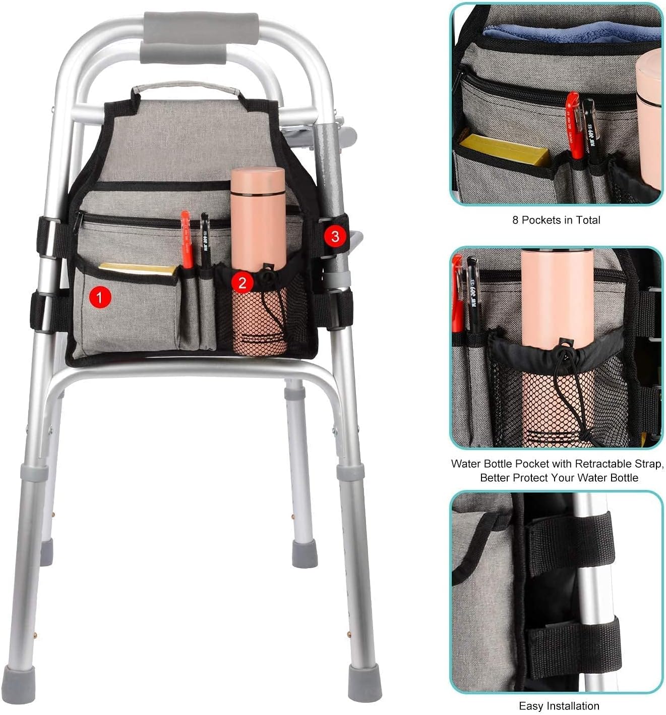 Supregear Side Walker Bag, Walker Side Access Bag Organizer Pouch Tote with Handle Multifunction Walker Side Accessory for Walker with Side Bar : Health & Household