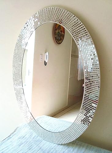 Miniatura 5 de 8 paquetes de azulejos de mosaico de espejos de vidrio real, color plateado, mini cuadrado, decoración de manualidades, autoadhesivos, 0.197 in x