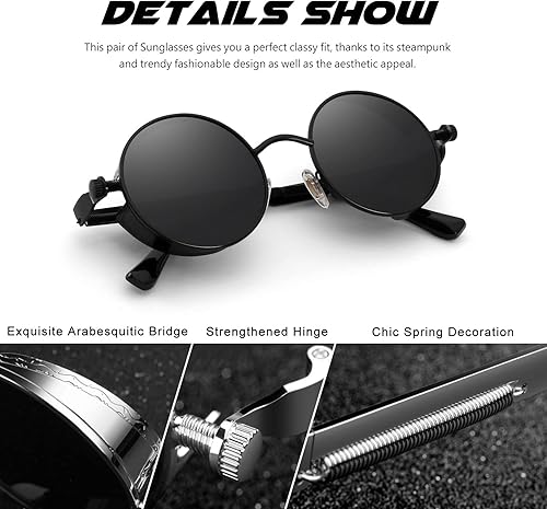 Miniatura 3 de CGID E72Retro estilo steampunk inspirado en círculo redonda de metal anteojos de sol polarizadas