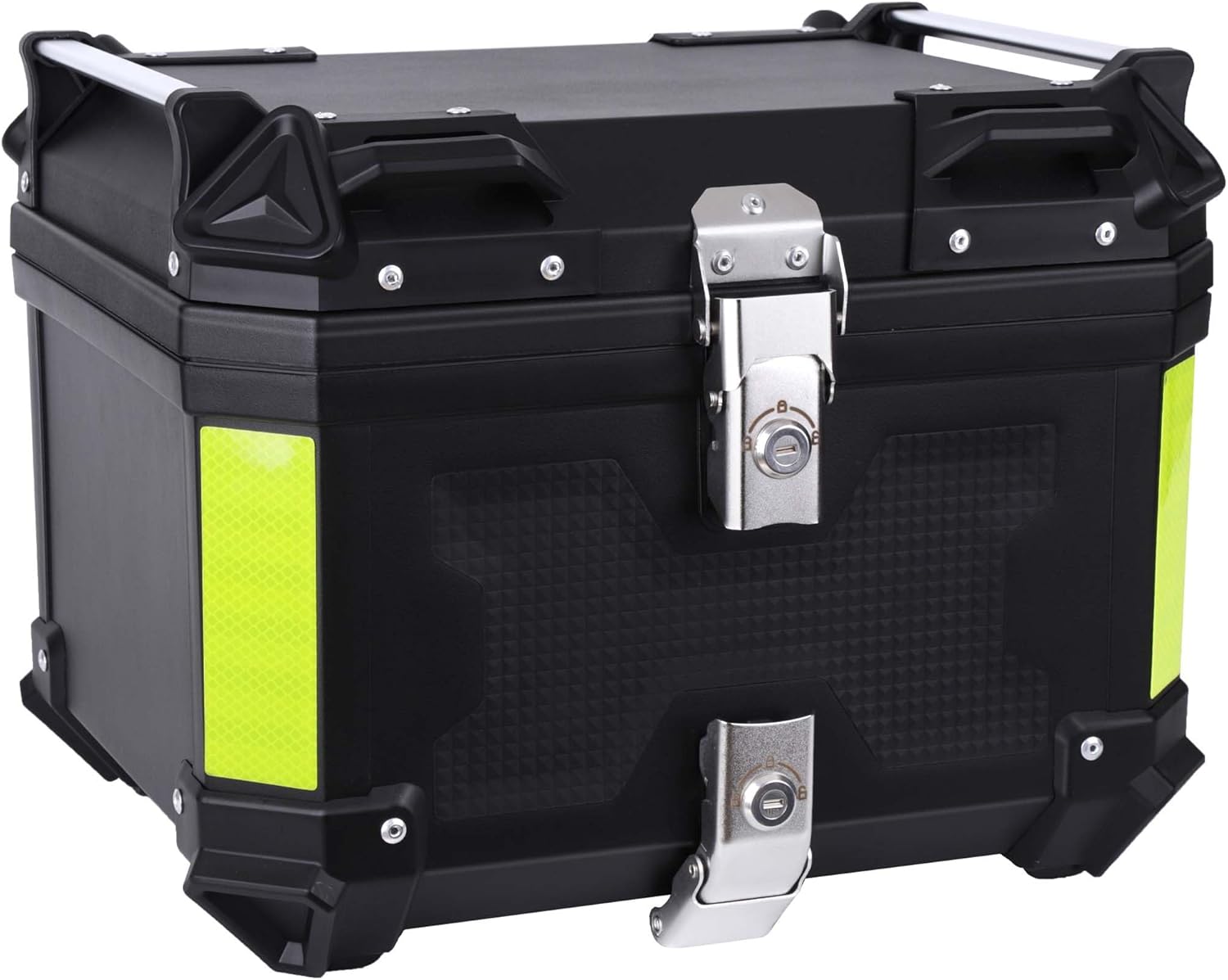 Motorcycle Top Case 45L Trunk Tail Box Bag Aluminum alloy handle with Leather Lining Anti-Theft With Double Lock Waterproof Dustproof Easy Installation with Universal Bracket Black
