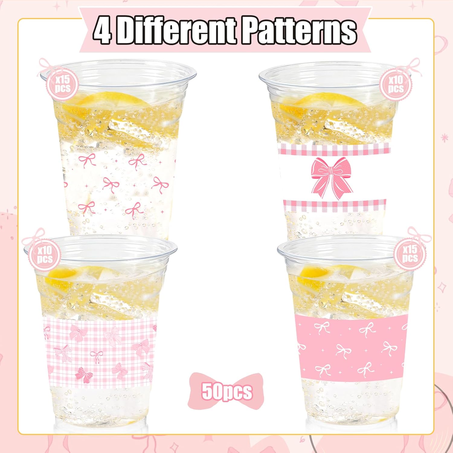50 Pcs Pink Bow Birthday Decoration Cups,16 oz Coquette Plastic Disposable Drinking Cups for Wedding Birthday Bridal Baby Shower Party Supplies - Image 3