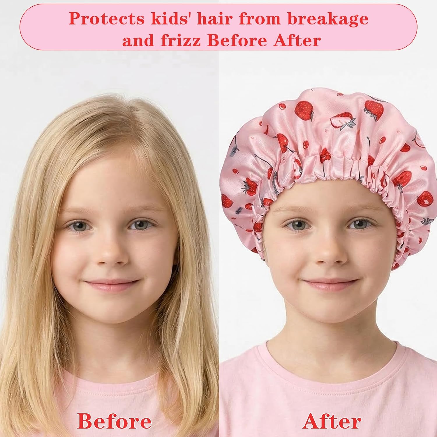 Sibba Baby Satin Sleeping Bonnet Silk Shower Hair Bonnets for Soft and Skin-Friendly sleep Cap for Girls Boys Elastic Wide Band, Strawberry