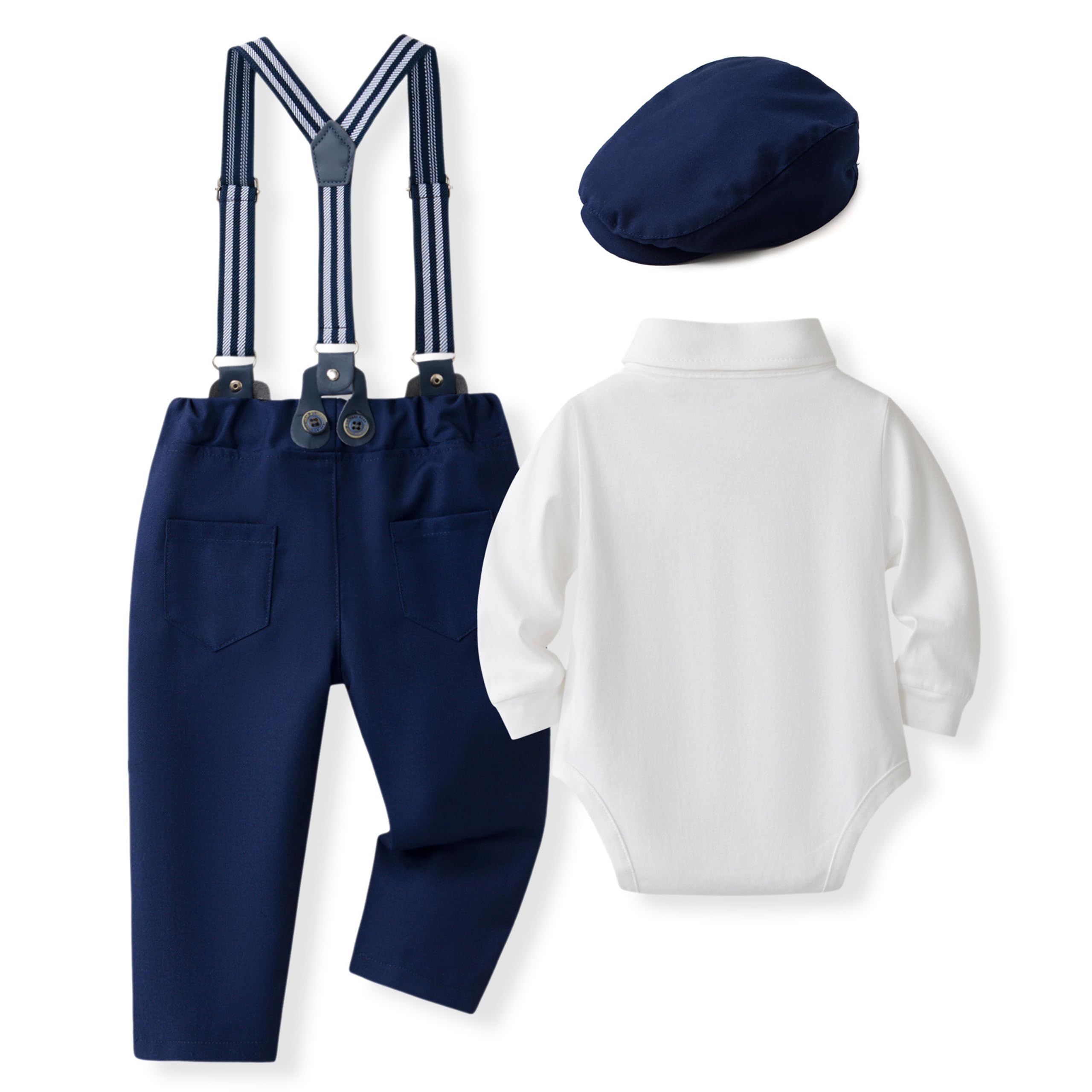 Volunboy Baby Jungen Anzug Set Bekleidung Hemd mit Fliege + Hosenträger Hosen Strampler Anzug