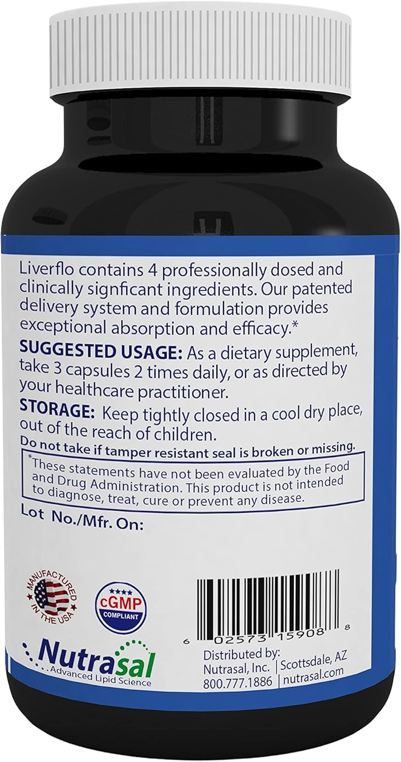 Nutrasal LiverFlo Liver Support PPC Polyenylphosphatidylecholine S-adesnosylmethionine Glycyrrhetinic Acid Silymarin Supplement Vegetarian Capsules