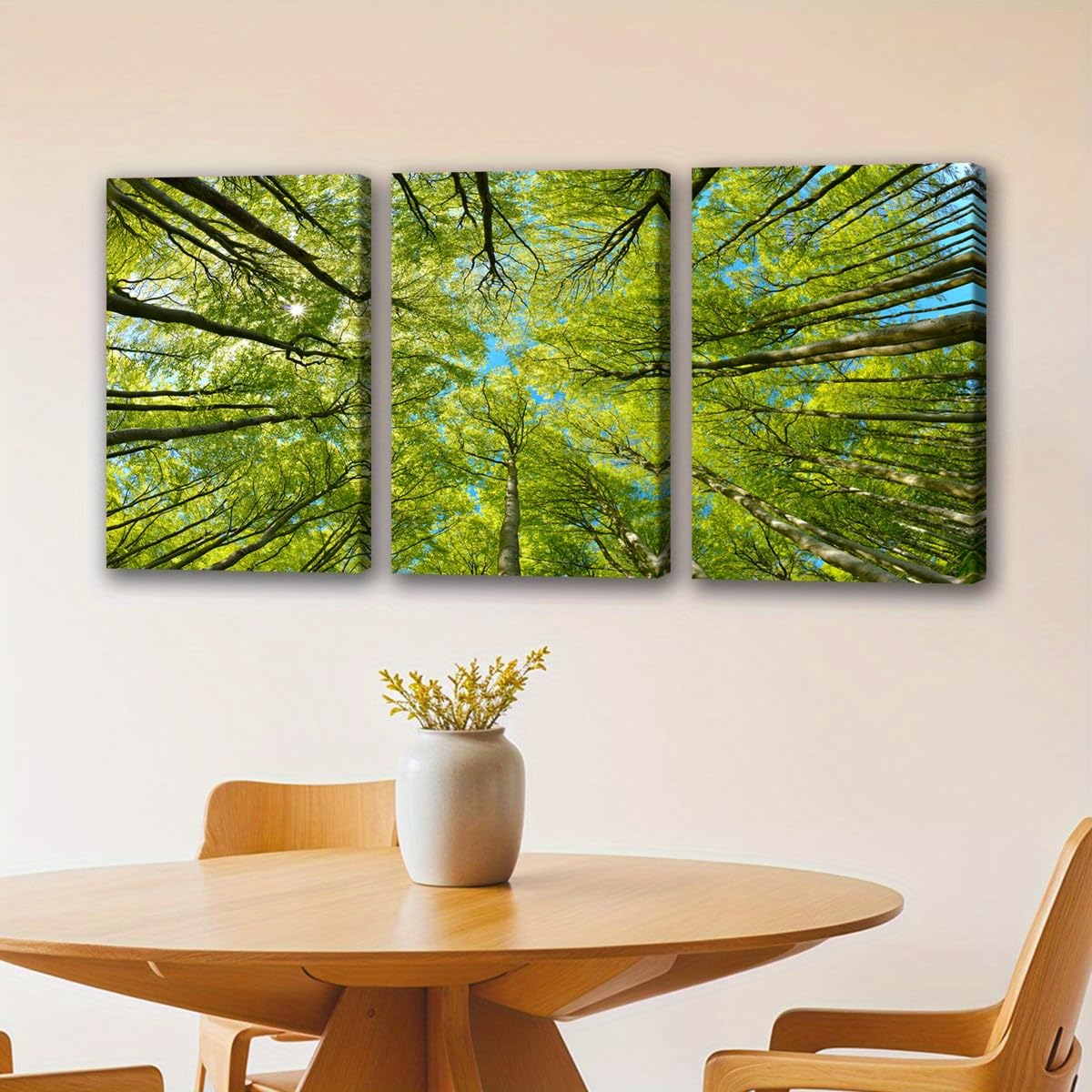 IXEHOH Forêt de Canopée Tableau Toile Murale Arbre Vert Nature Images Décoration Murale pour Salon Chambre, 3 Pièces Rayon de Soleil Feuilles Peintures Murale, Grande Art Esthétique 20x30cmx3