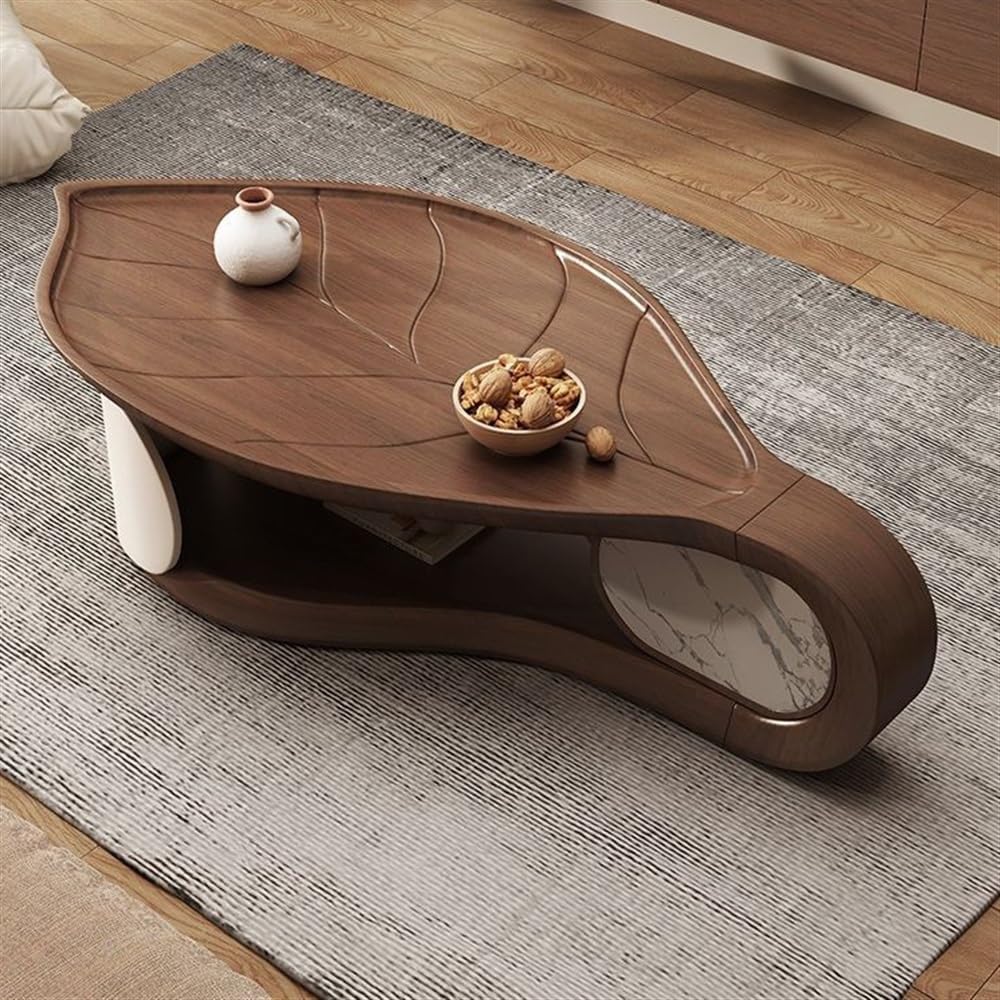Side End Table Leaf-Shaped Minimalist Coffee Table Modern Asymmetrical Design in Walnut Wood for Stylish Living Rooms Accent Coffee Table for Living Room Bedroom Office
