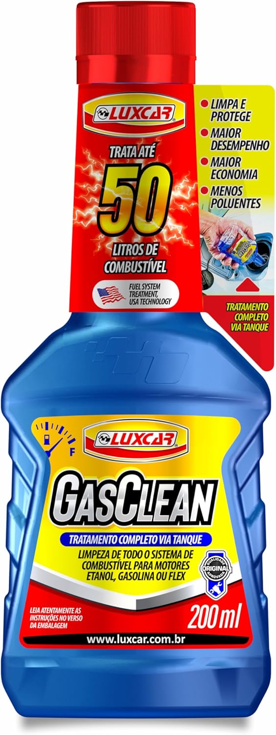 Luxcar Aditivo para Combustível GasClean 200 ml – Gasolina, Etanol ou Flex – Limpa e protege o sistema de injeção – Melhora desempenho e maior economia