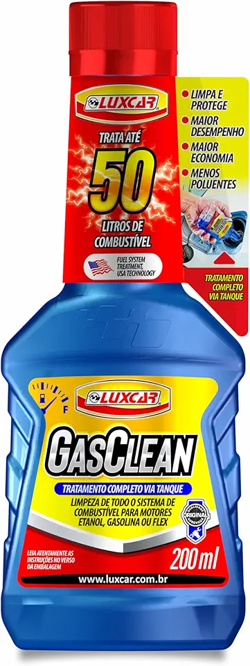 Luxcar Aditivo para Combustível GasClean 200 ml – Gasolina, Etanol ou Flex – Limpa e protege o sistema de injeção - Melhora desempenho e maior economia