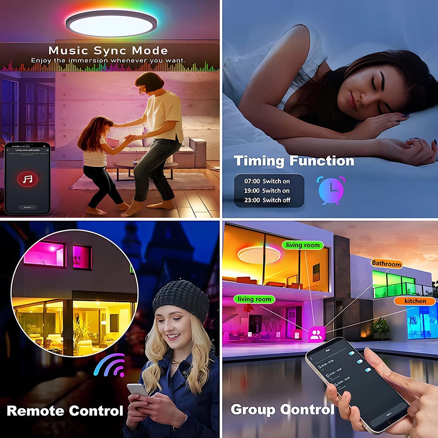 Plafoniera LED Soffitto Alexa RGB Lampada da Soffitto Smart APP Plafoniere Moderna Compatibile con Google Home, Dimmerabile con Telecomando per Soggiorno Camera da letto,Bianco, 30CM