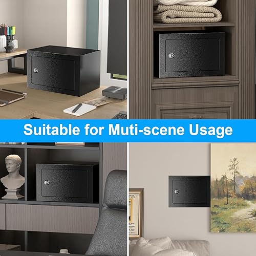 Miniatura 8 de Caja fuerte pequeña de 0.23 Cub para el hogar, caja de seguridad de acero con llaves de repuesto y diseño de anclaje, caja de seguridad oculta para