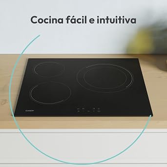 Candy CH63DCC Hob Ceramic Hob 60 cm, 3 Cooking Zones, Double 28 cm Paella Pan, Touch Control, 9 Power Levels, Safety System, Black