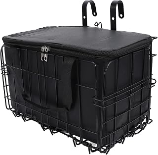 Cesta Grande de Hierro para Bicicleta de Montaña con Bolsa de Forro Extraíble para Mascotas, Comestibles, Color Negro
