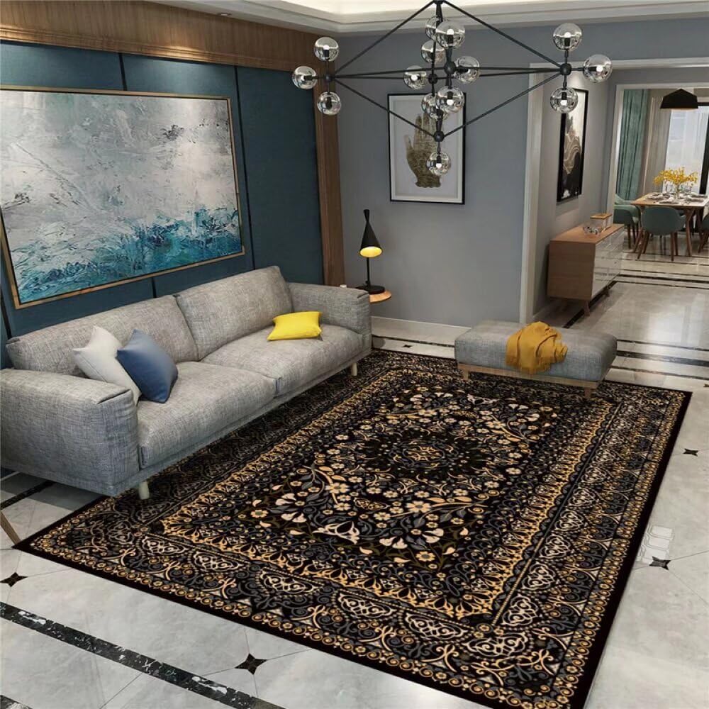Tapis poil court jaune 60x90cm anti-allergie et grand confort