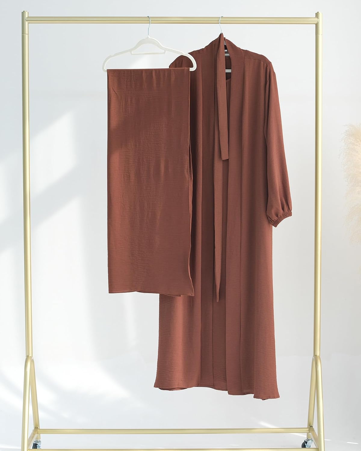 Women's Muslim Dress Two Pieces Set Islamic Prayer Abaya Modest Solid Color Muslim Outfits