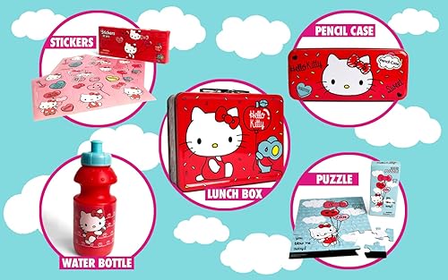 Miniatura 7 de Hello Kitty - Juego de caja de lata para niños, caja de lata, estuche de lápices, botella de agua, rompecabezas, calcomanías