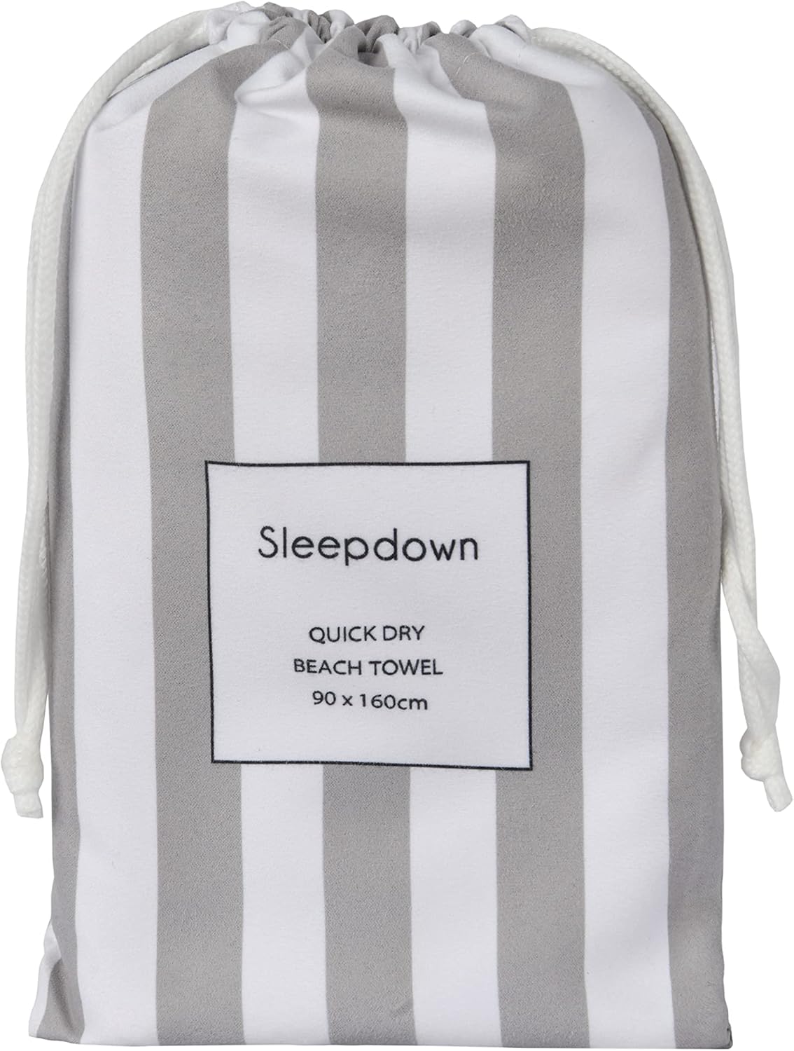Sleepdown Striped Large Beach Towel Soft Microfiber Absorbent Swimming Pool Travel Camping Bath Sauna Gym Yoga with Bag, Grey - Image 3