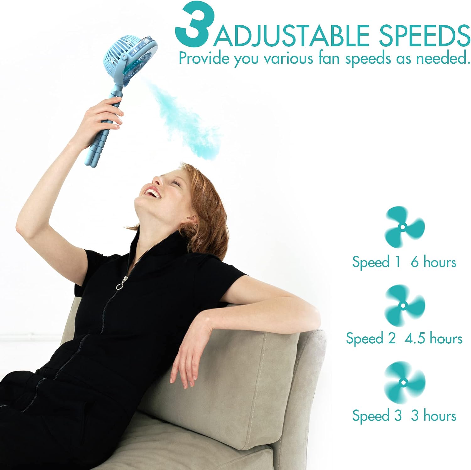 Misting Stroller Fan, 2500mAh Battery Powered Personal Desk Air Circulator Fan with Flexible Tripod, Ultra Quiet 3 Speed 270° & 360° Rotatable USB Fan for Stroller Office Camping Hurricane Outage,Blue