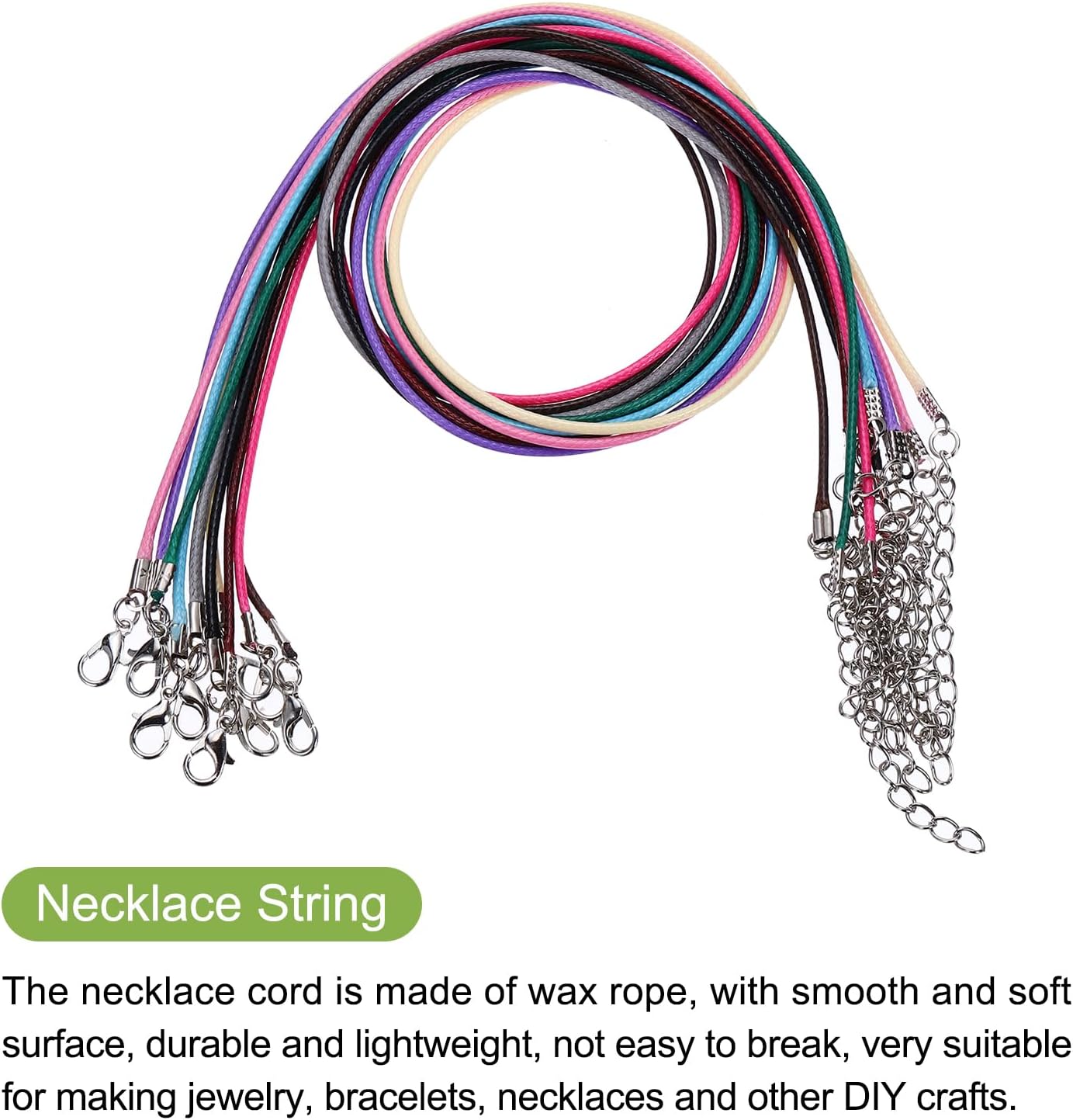 MECCANIXITY 10pcs 18 Inch Waxed Necklace Cord, Bulk Necklace String with Clasp 1.5mm Waxed Leather Cord Rope for Jewelry Making DIY Bracelet Pendant, Multi Color - Image 3