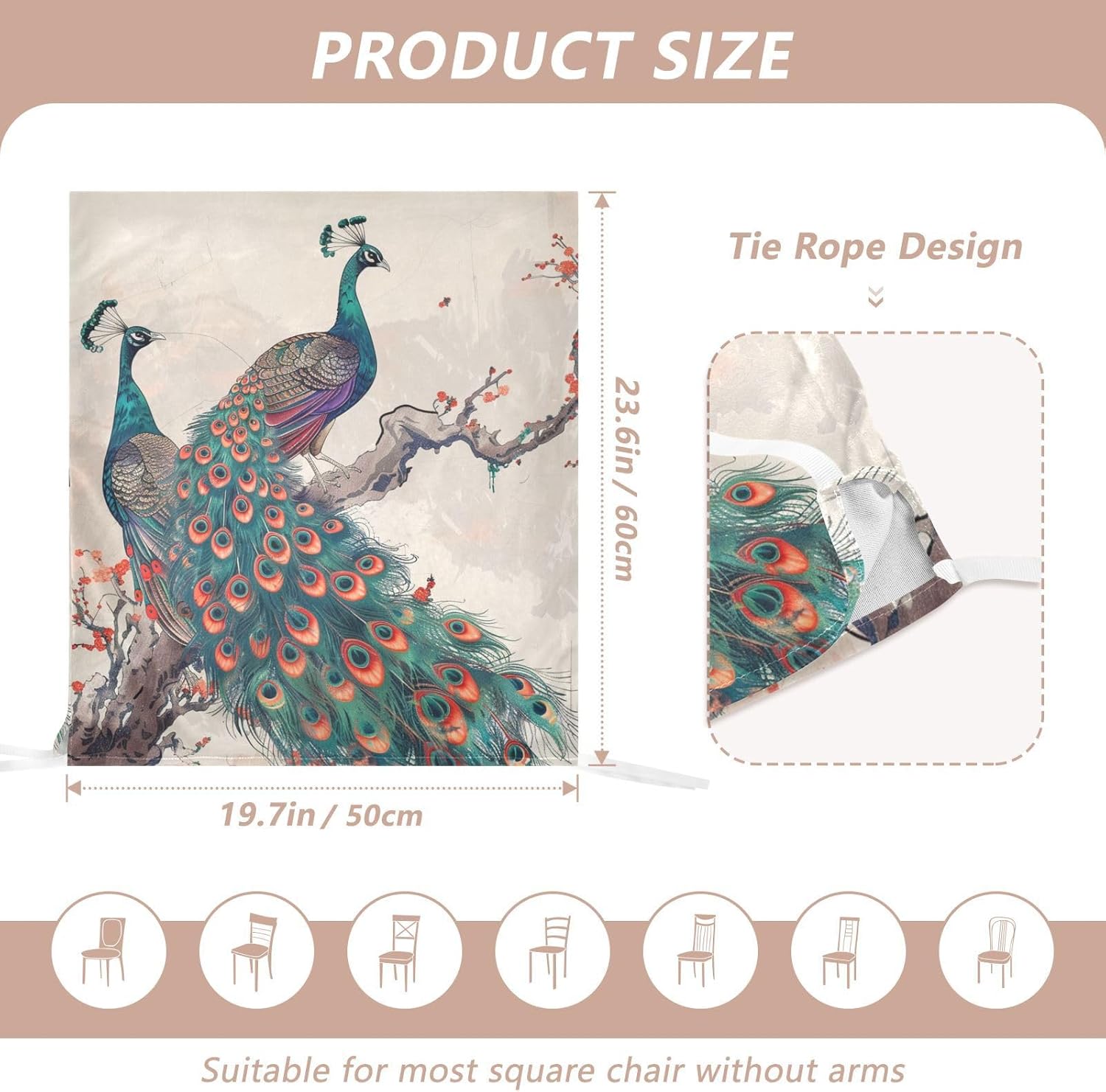 ALAZA Peacocks on The Tree Chair Back Cover Set of 6, Washable Reusable Removable Chair Slipcovers Decorative Chair Cover for Home Kitchen Wedding Party