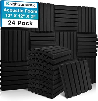24 Pack Sound Proofing Acoustic Wall Panels, 2" X 12" X 12" / 5 X 30 X 30 CM Curved Acoustic Foam Panels, Soundproofing Foam Panels, Sound Absorbing Panels for Studio, Home, Offices, Black