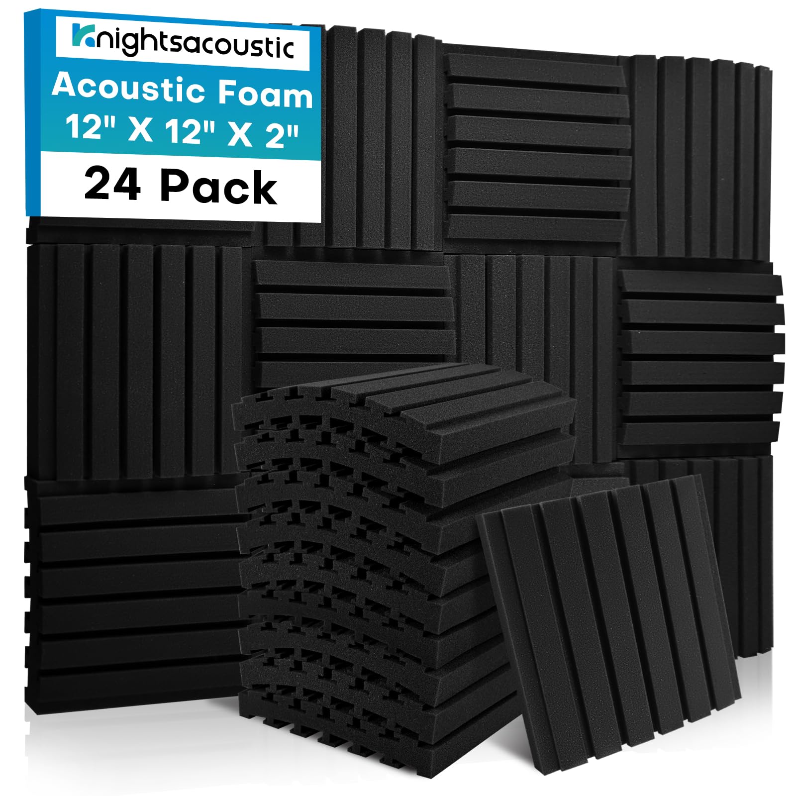 24 Pack Sound Proofing Acoustic Wall Panels, 2" X 12" X 12" / 5 X 30 X 30 CM Curved Acoustic Foam Panels