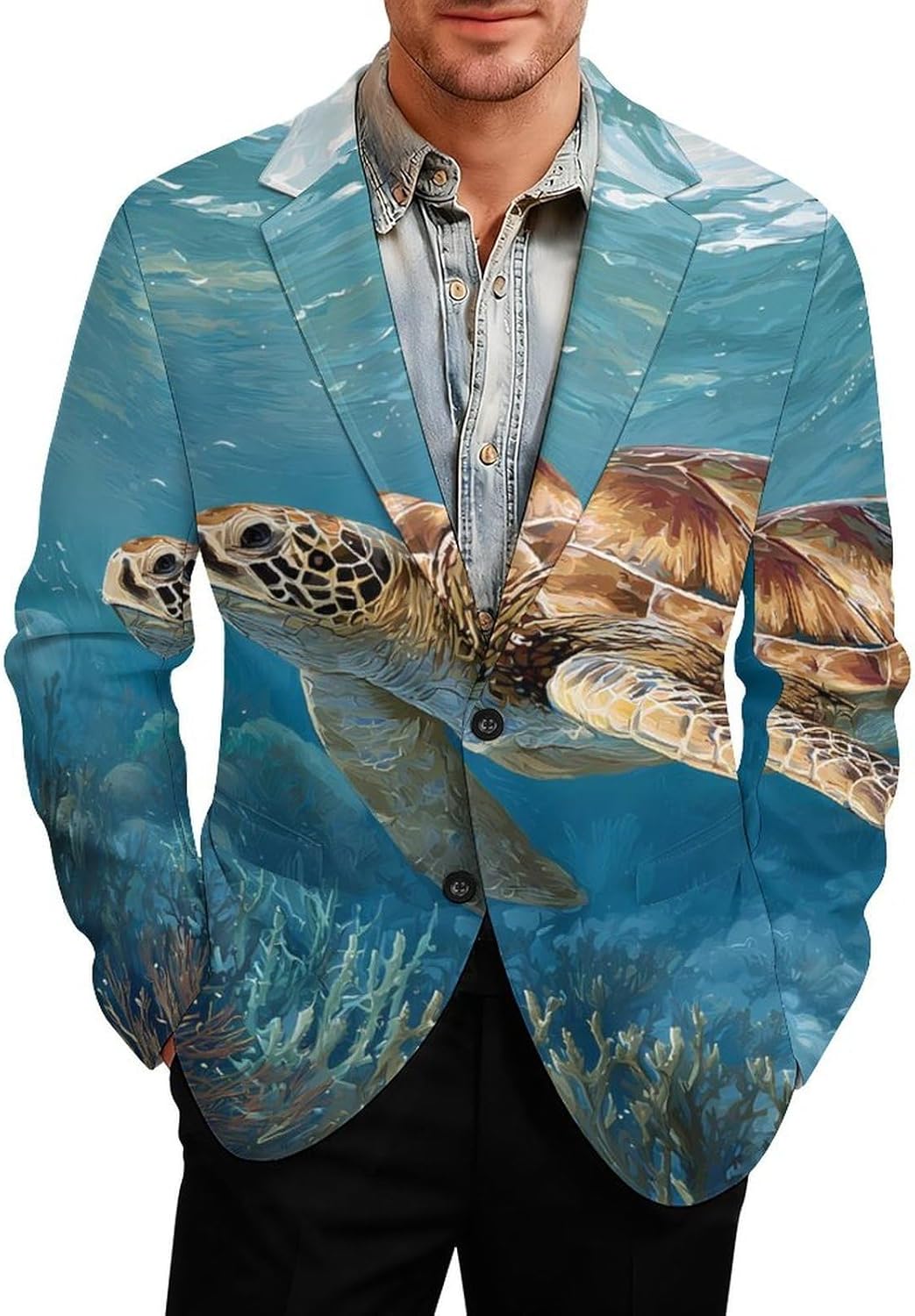 Sea Turtle Swimming Mens Blazer Two Button Lightweight Sport Coats Suit Business Jacket