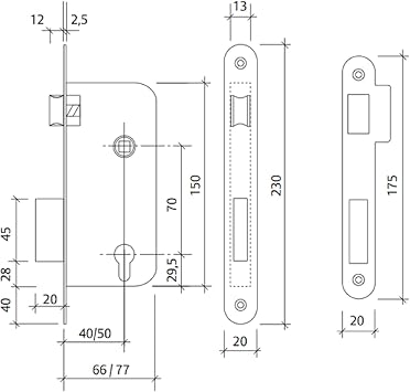 Tesa Assa Abloy 13058 CAE Lock Galvanised for Wooden Doors, Input 50 mm Square Front, Enamelled Steel