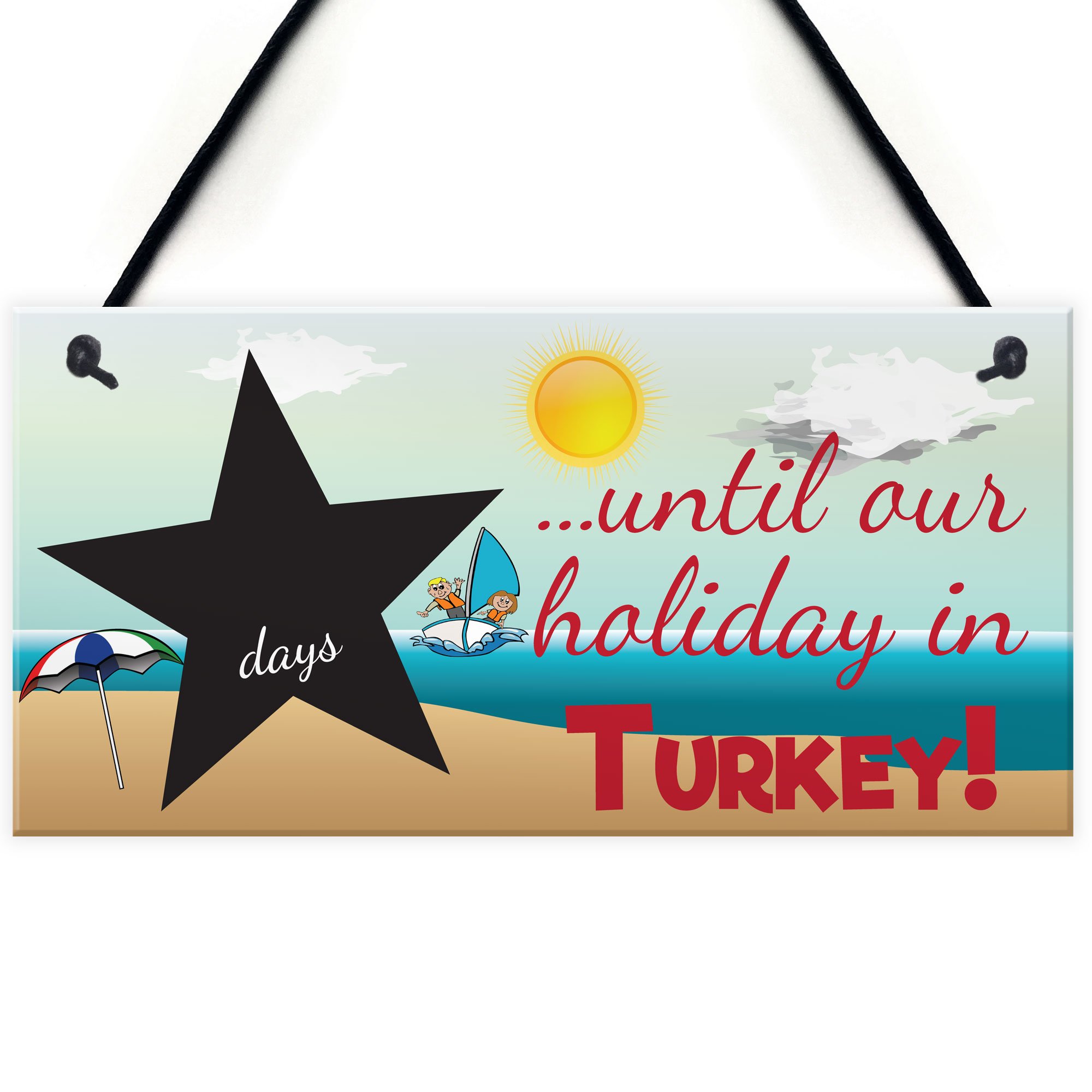 Red Ocean Personalised Holiday Countdown Chalkboard Plaque Sign Days Sleeps Until Honeymoon Gift Travel