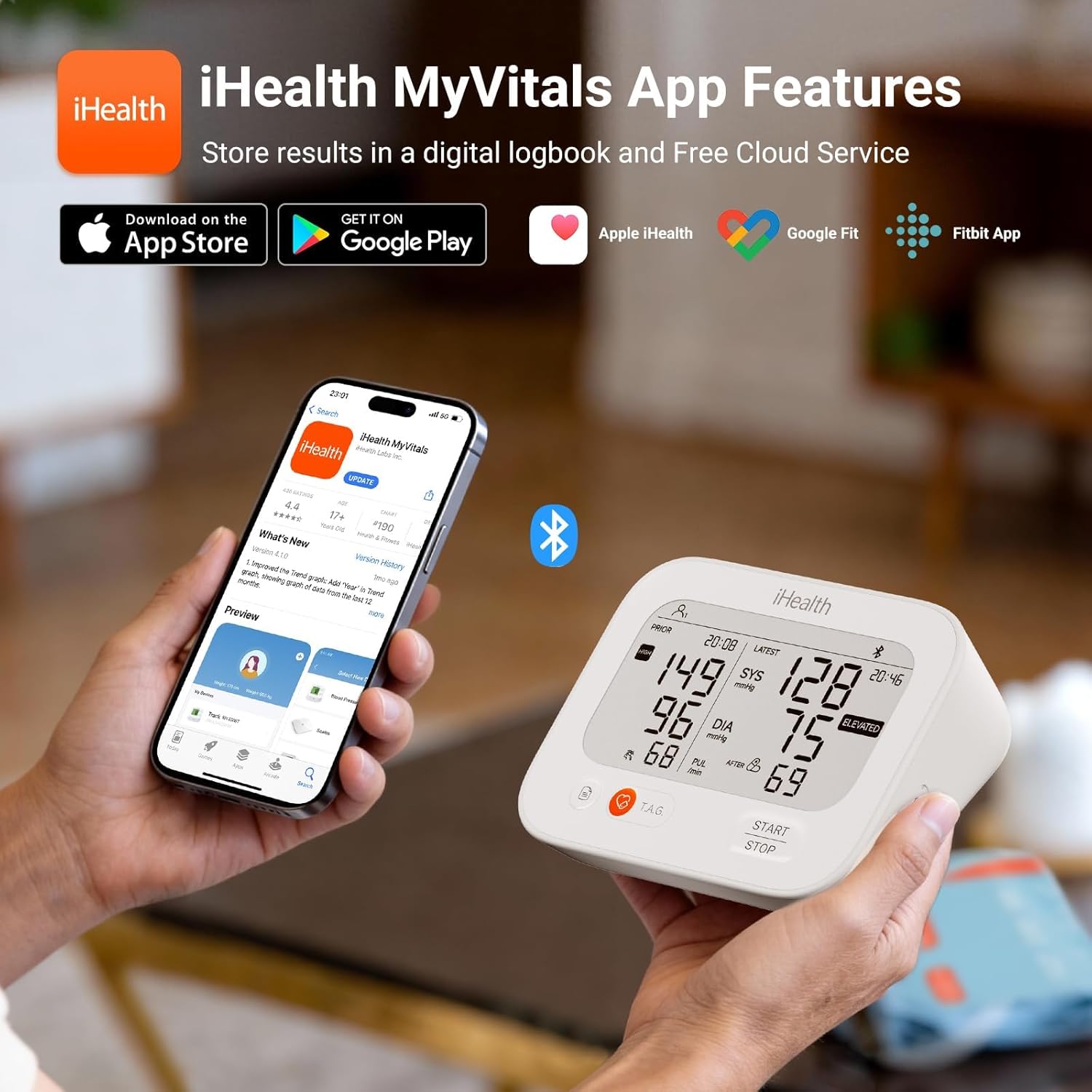 iHealth Jurni Smart Blood Pressure Monitor for Home Use, Rechargeable & High-Contrast Dual Display Upper Arm Blood Pressure Cuff for 2 Users, Clinically Validated, App-Enabled for iOS & Android