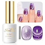 Imtiti Cat Eye Gel Nail Polish, 15ml Lavender Purple Crystal Glitter Cat Eye Gel Polish With Magnet Magnetic Holographic Galaxy Sparkly Soak Off UV Led Manicure