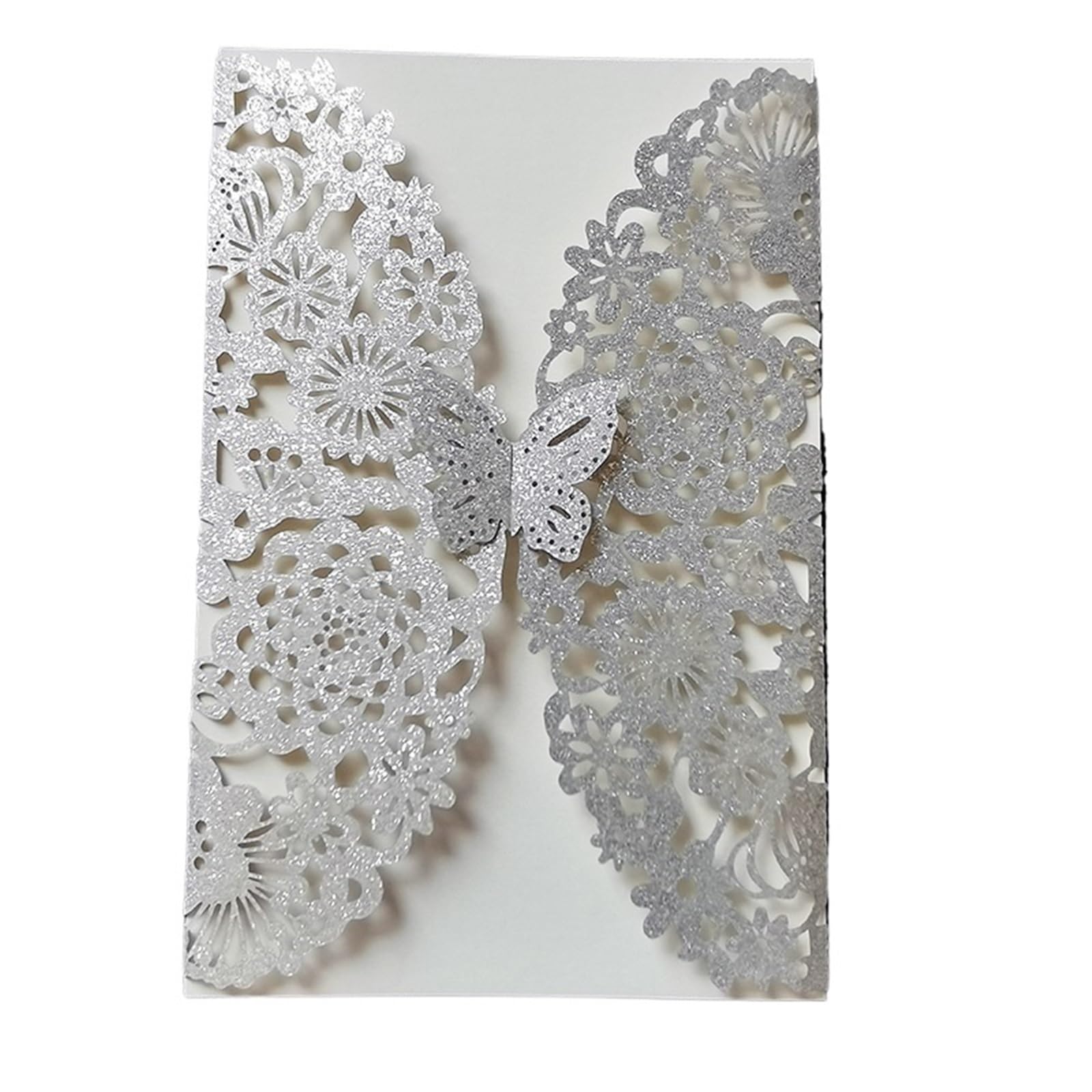 Hochzeitseinladungen Karte 10 Stück Glitzer-Schmetterling-Einladungskarten-Umschläge for Hochzeit, Verlobung, Taufe, Party-Dekoration, Geschenkartikel(Glitter Silver,All Set)