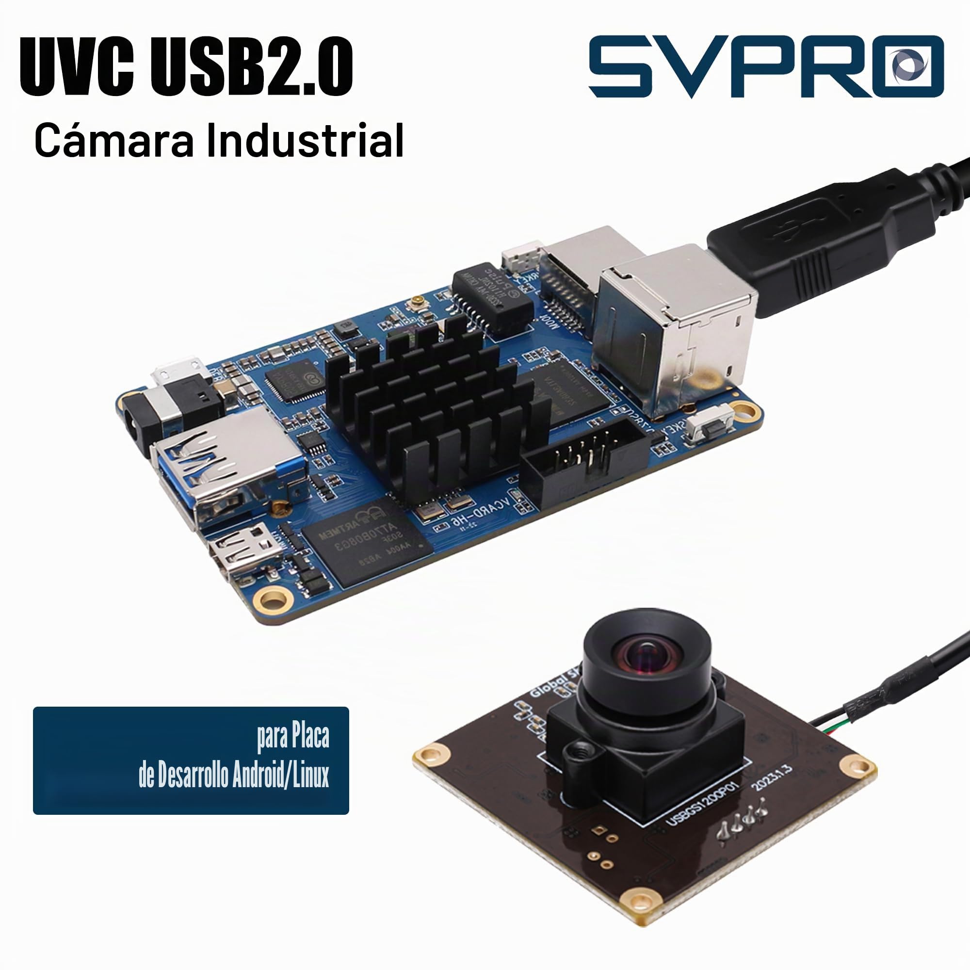 Svpro Global Shutter USB Cámara Board 90fps High Speed Webcam Módulo con objetivo M12 sin distorsiones, cámara lenta 1920 x 1200 2MP AR0234 UVC Módulo de cámara para ordenadores, portátiles