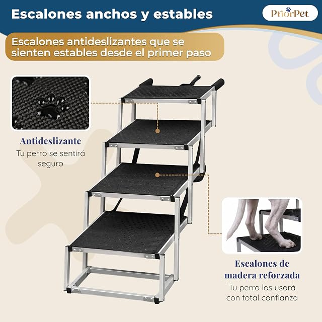 Foto 2 de 8 de Escalera para Perros Coche Plegable - 4, 5 o 6 Peldaños para Maleteros Bajos y Altos (63–81 cm)
