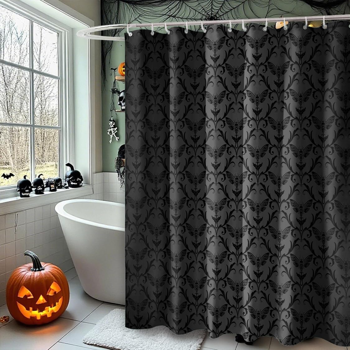 Halloween Goth Skeleton Shower Curtain 72x72 Inch Gothic Skull Shower Curtains for Bathroom with Hooks Halloween Bathroom Home Bath Decor Waterproof Fabric