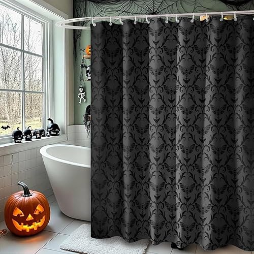 Miniatura 8 de Cortina de ducha de esqueleto gótico de Halloween de 72 x 72 pulgadas, cortinas de ducha de calavera gótica para baño con ganchos, decoración de