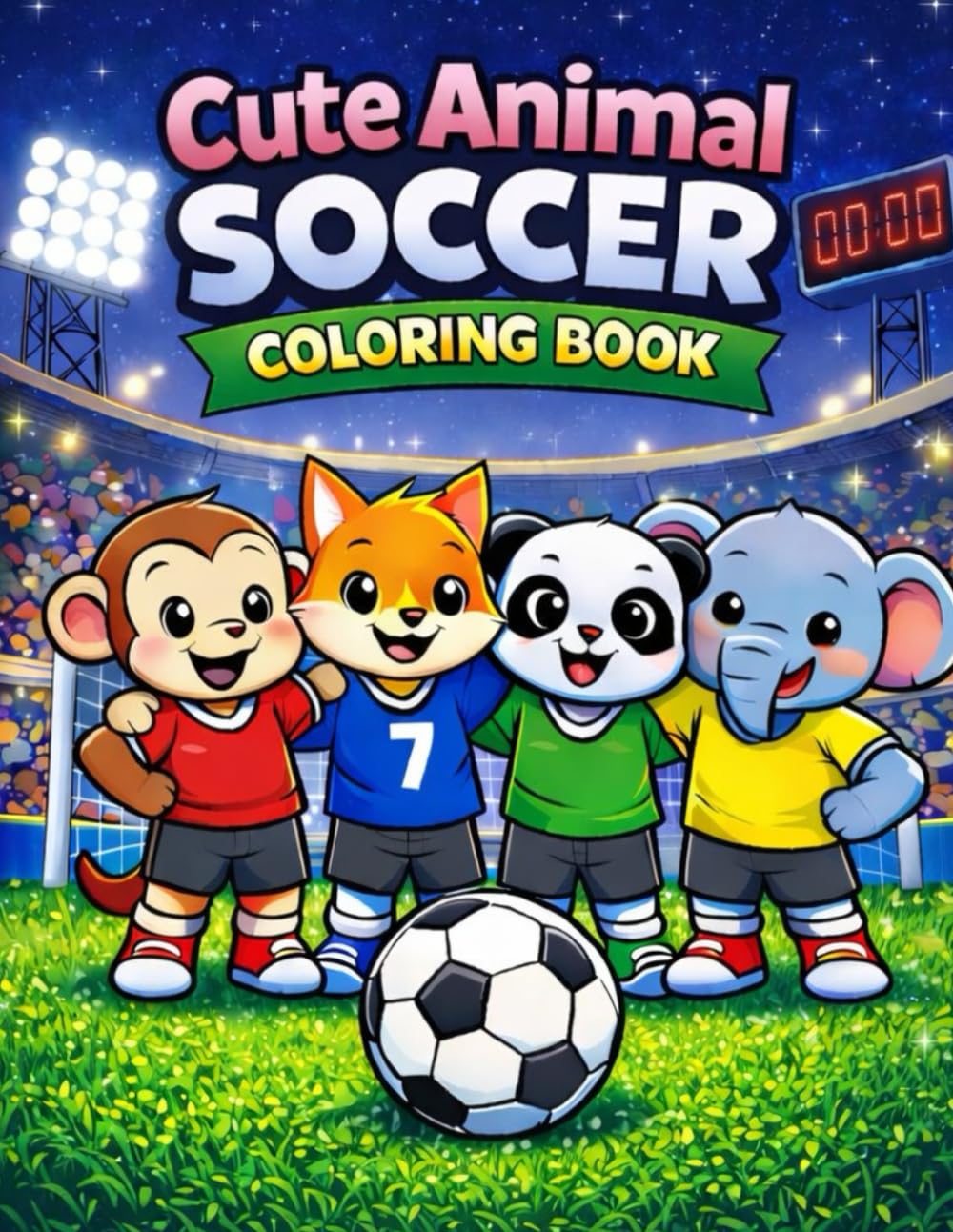 Cute Animal Soccer Coloring Book: Fun Cartoon Animals Playing Soccer for Kids